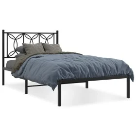 Estructura de cama con cabecero metal negro 100x190 cm de , Camas y somieres - Ref: Foro24-376122, Precio: 67,38 €, Descuento: %