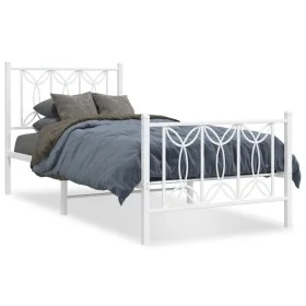 Metal bed frame with white headboard and footboard 90x200 cm by , Beds and slatted bases - Ref: Foro24-376188, Price: 93,46 €...