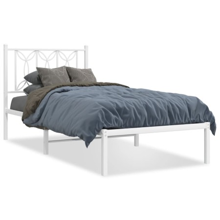 Estructura de cama de metal con cabecero blanco 90x190 cm de , Camas y somieres - Ref: Foro24-376169, Precio: 76,35 €, Descue...
