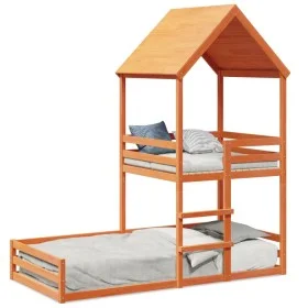 Cama con techo madera maciza pino marrón 90x200 cm de , Camas y somieres - Ref: Foro24-3282392, Precio: 301,69 €, Descuento: %
