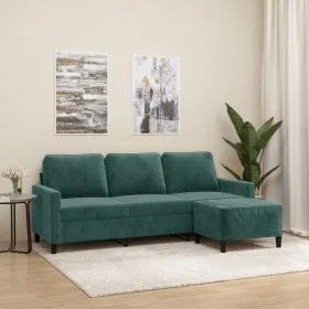 Sofá de 3 plazas con taburete de terciopelo verde oscuro 180 cm de , Sofás - Ref: Foro24-3201057, Precio: 325,54 €, Descuento: %