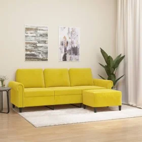 Sofá de 3 plazas con taburete terciopelo amarillo 180 cm de , Sofás - Ref: Foro24-3201221, Precio: 321,13 €, Descuento: %