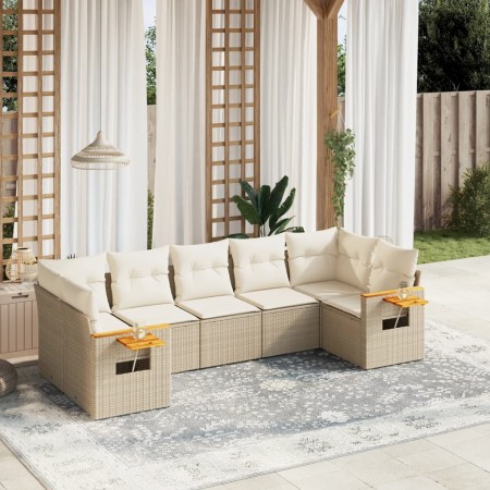 Set sofás de jardín 7 piezas y cojines ratán sintético beige en Conjuntos de jardín | Comprar online en Foru.es
