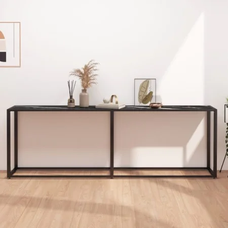 Mesa consola vidrio templado mármol negro 220x35x75,5 cm de , Mesas auxiliares - Ref: Foro24-331693, Precio: 110,12 €, Descue...