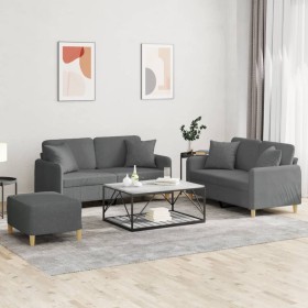 Juego de sofás con cojines 3 piezas tela gris oscuro de , Sofás - Ref: Foro24-3202111, Precio: 520,29 €, Descuento: %