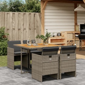Set comedor de jardín 5 piezas con cojines ratán sintético gris de , Conjuntos de jardín - Ref: Foro24-3210542, Precio: 392,5...