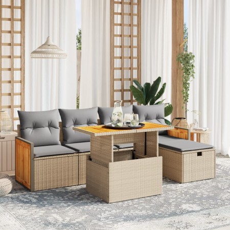 Juego de sofás jardín con cojines 6 pzas ratán sintético beige de , Conjuntos de jardín - Ref: Foro24-3276244, Precio: 388,83...