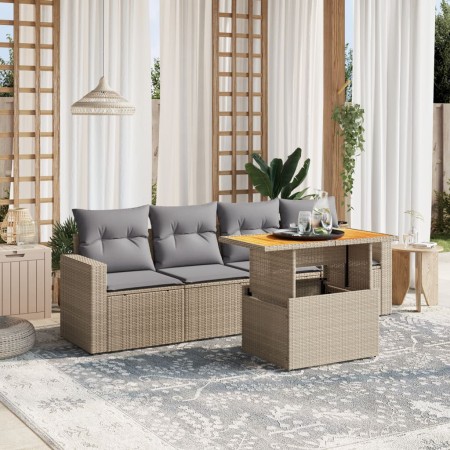 Juego de sofás jardín con cojines 5 pzas ratán sintético beige de , Conjuntos de jardín - Ref: Foro24-3271192, Precio: 343,72...