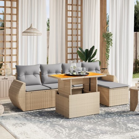 Juego de sofás jardín con cojines 6 pzas ratán sintético beige de , Conjuntos de jardín - Ref: Foro24-3272172, Precio: 398,49...