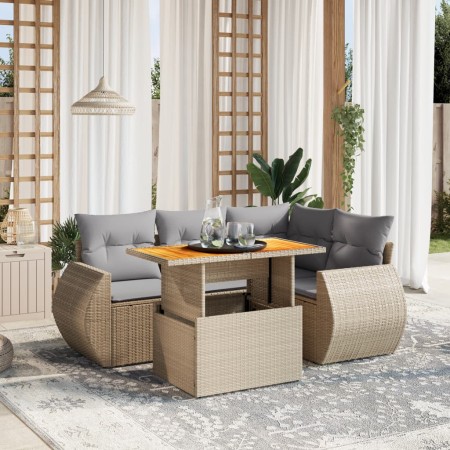 Juego de sofás jardín con cojines 5 pzas ratán sintético beige de , Conjuntos de jardín - Ref: Foro24-3272179, Precio: 380,12...