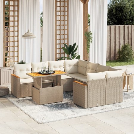 Set de sofás de jardín 9 pzas con cojines ratán sintético beige de , Conjuntos de jardín - Ref: Foro24-3273004, Precio: 604,5...