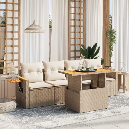 Juego de sofás jardín con cojines 5 pzas ratán sintético beige de , Conjuntos de jardín - Ref: Foro24-3273396, Precio: 397,46...