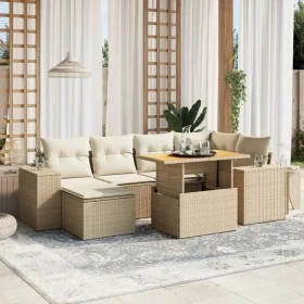 Set sofás de jardín 7 piezas y cojines ratán sintético beige de , Conjuntos de jardín - Ref: Foro24-3272738, Precio: 530,86 €...