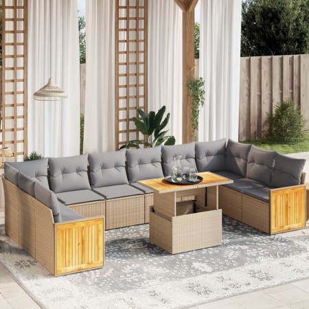 Set de sofás de jardín 11pzas con cojines ratán sintético beige de , Conjuntos de jardín - Ref: Foro24-3274132, Precio: 709,3...