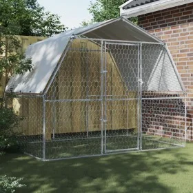 Jaula para perros con techo y puerta acero galvanizado plateado de , Casetas para perros - Ref: Foro24-3294908, Precio: 206,2...