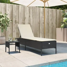 Tumbona con mesita y cojín ratán sintético negro by , Loungers - Ref: Foro24-4002728, Price: 165,13 €, Discount: %