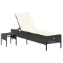 Tumbona con mesita y cojín ratán sintético negro by , Loungers - Ref: Foro24-4002728, Price: 165,13 €, Discount: %