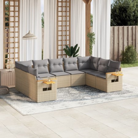 Set de sofás de jardín 9 pzas con cojines ratán sintético beige en Conjuntos de jardín | Comprar online en Foru.es