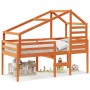 Cama alta con techo madera maciza de pino marrón cera 90x190 cm de , Camas y somieres - Ref: Foro24-3281982, Precio: 227,14 €...