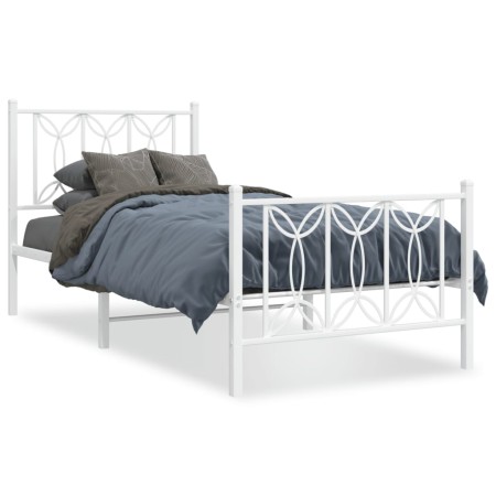 Estructura cama metal con cabecero y pie cama blanca 90x190 cm de , Camas y somieres - Ref: Foro24-376187, Precio: 89,38 €, D...