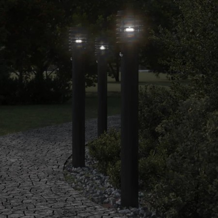 Lámparas de suelo exterior con sensor 3 uds acero negro 110 cm de , Iluminación de exterior - Ref: Foro24-4006372, Precio: 15...