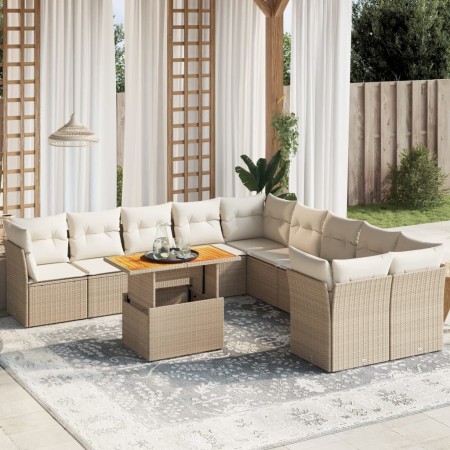 Set de sofás de jardín 11pzas con cojines ratán sintético beige de , Conjuntos de jardín - Ref: Foro24-3271044, Precio: 731,5...
