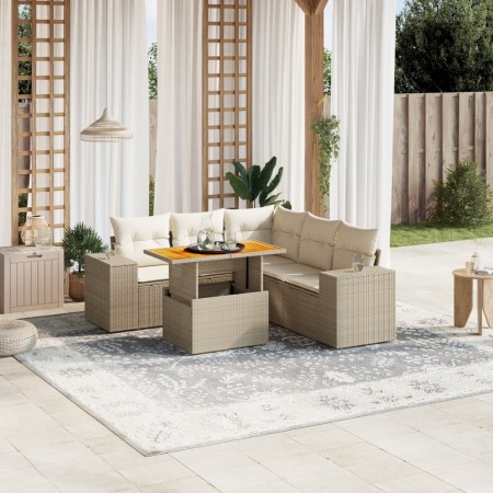 Juego de sofás jardín con cojines 6 pzas ratán sintético beige de , Conjuntos de jardín - Ref: Foro24-3272633, Precio: 461,31...