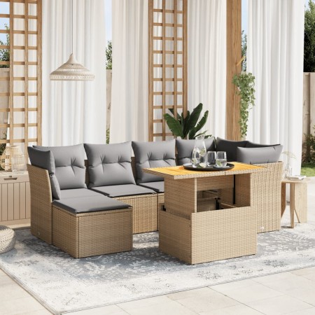 Set sofás de jardín 7 piezas y cojines ratán sintético beige de , Conjuntos de jardín - Ref: Foro24-3275481, Precio: 462,40 €...