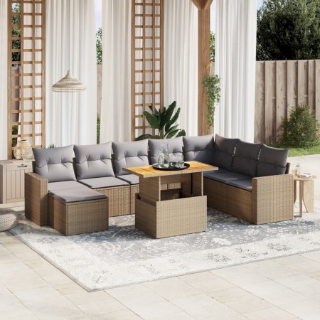Set de sofás de jardín 9 pzas con cojines ratán sintético beige de , Conjuntos de jardín - Ref: Foro24-3275628, Precio: 571,9...