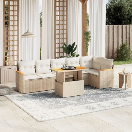 Set sofás de jardín 7 piezas y cojines ratán sintético beige de , Conjuntos de jardín - Ref: Foro24-3273088, Precio: 473,39 €...