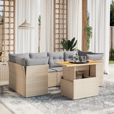 Set sofás de jardín 7 piezas y cojines ratán sintético beige de , Conjuntos de jardín - Ref: Foro24-3270688, Precio: 469,47 €...