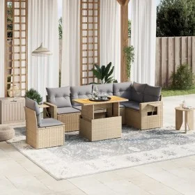 Set sofás de jardín 7 piezas y cojines ratán sintético beige de , Conjuntos de jardín - Ref: Foro24-3271780, Precio: 486,84 €...