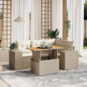 Juego de sofás jardín con cojines 5 pzas ratán sintético beige de , Conjuntos de jardín - Ref: Foro24-3272619, Precio: 408,81...