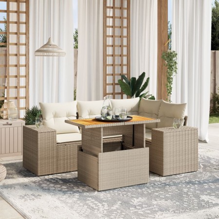 Juego de sofás jardín con cojines 5 pzas ratán sintético beige de , Conjuntos de jardín - Ref: Foro24-3272619, Precio: 408,81...