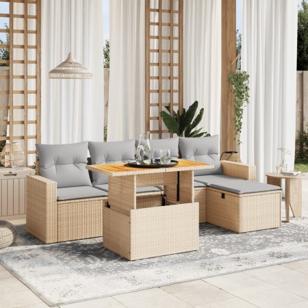 Juego de sofás jardín con cojines 6 pzas ratán sintético beige de , Conjuntos de jardín - Ref: Foro24-3275586, Precio: 396,42...