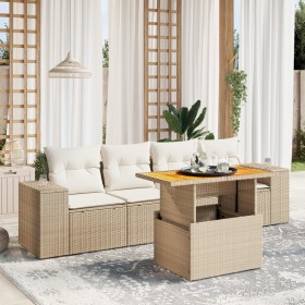 Juego de sofás jardín con cojines 5 pzas ratán sintético beige de , Conjuntos de jardín - Ref: Foro24-3272514, Precio: 372,63...