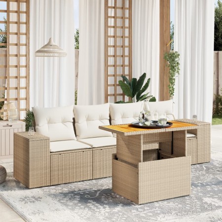 Juego de sofás jardín con cojines 5 pzas ratán sintético beige de , Conjuntos de jardín - Ref: Foro24-3272514, Precio: 372,63...