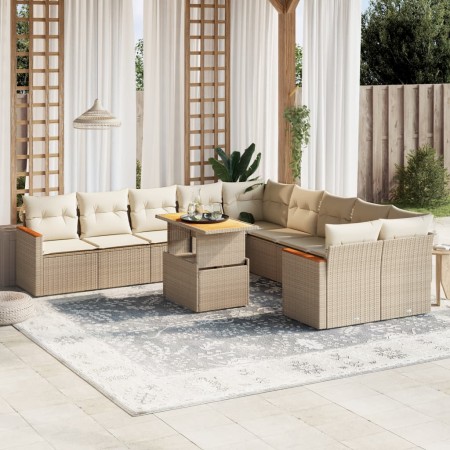 Set de sofás de jardín 11pzas con cojines ratán sintético beige de , Conjuntos de jardín - Ref: Foro24-3273263, Precio: 709,4...