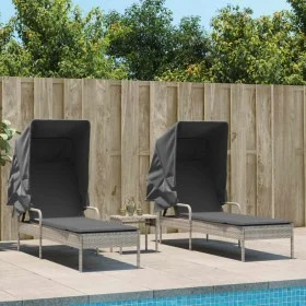 Tumbonas con capota y mesa 2 uds ratán sintético gris claro de , Tumbonas - Ref: Foro24-3261574, Precio: 403,03 €, Descuento: %