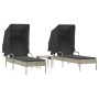 Tumbonas con capota y mesa 2 uds ratán sintético gris claro de , Tumbonas - Ref: Foro24-3261574, Precio: 367,86 €, Descuento: %