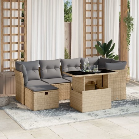 Set sofás de jardín 7 piezas y cojines ratán sintético beige de , Conjuntos de jardín - Ref: Foro24-3274659, Precio: 468,04 €...