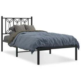 Bed frame with black metal headboard 90x200 cm by , Beds and slatted bases - Ref: Foro24-376121, Price: 75,35 €, Discount: %