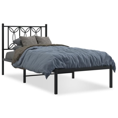 Estructura de cama con cabecero metal negro 90x200 cm de , Camas y somieres - Ref: Foro24-376121, Precio: 75,07 €, Descuento: %