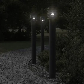 Lámparas de suelo exterior con enchufe 3 uds acero negro 110 cm de , Iluminación de exterior - Ref: Foro24-4006380, Precio: 1...