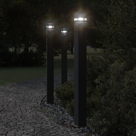 Lámparas suelo exterior con sensor 3 uds aluminio negro 110 cm de , Iluminación de exterior - Ref: Foro24-4006404, Precio: 15...
