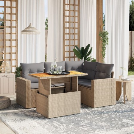 Juego de sofás jardín con cojines 5 pzas ratán sintético beige de , Conjuntos de jardín - Ref: Foro24-3271297, Precio: 372,43...