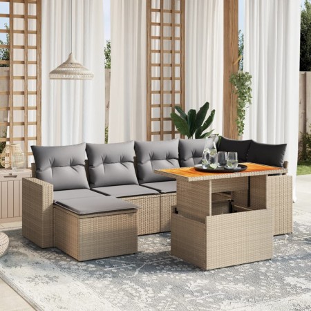 Set sofás de jardín 7 piezas y cojines ratán sintético beige de , Conjuntos de jardín - Ref: Foro24-3271416, Precio: 465,69 €...