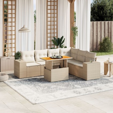 Set sofás de jardín 7 piezas y cojines ratán sintético beige de , Conjuntos de jardín - Ref: Foro24-3272654, Precio: 509,57 €...