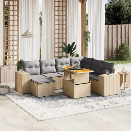 Juego de sofás de jardín con cojines beige 8 pzas ratán PE de , Conjuntos de jardín - Ref: Foro24-3272753, Precio: 534,44 €, ...