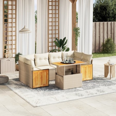 Set sofás de jardín 7 piezas y cojines ratán sintético beige de , Conjuntos de jardín - Ref: Foro24-3273858, Precio: 495,47 €...